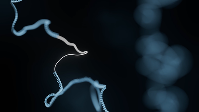 Strand of DNA zoomed out with bases missing