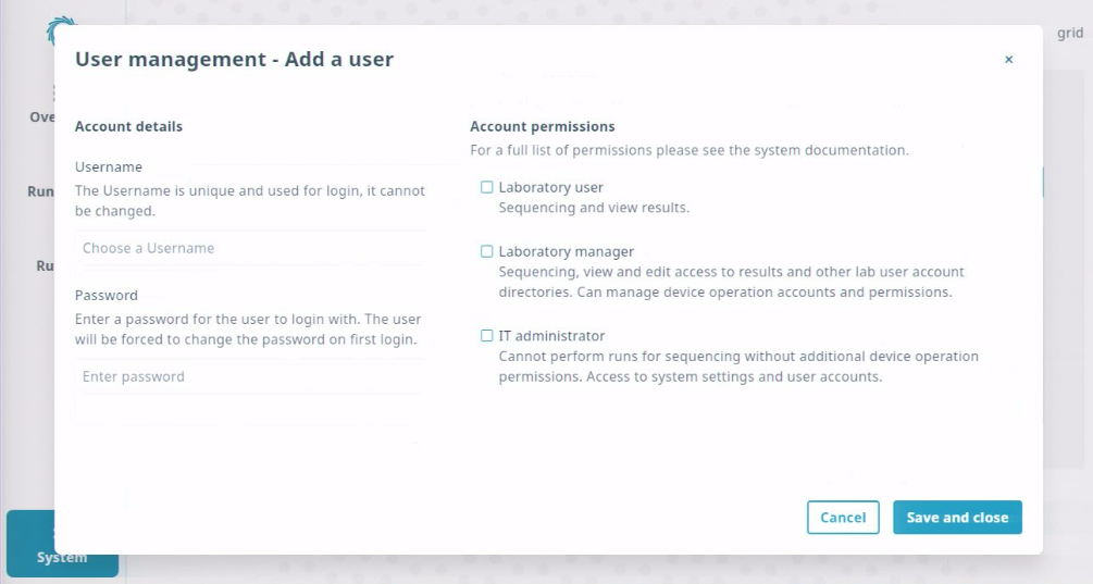 system-user acct management-add a user page
