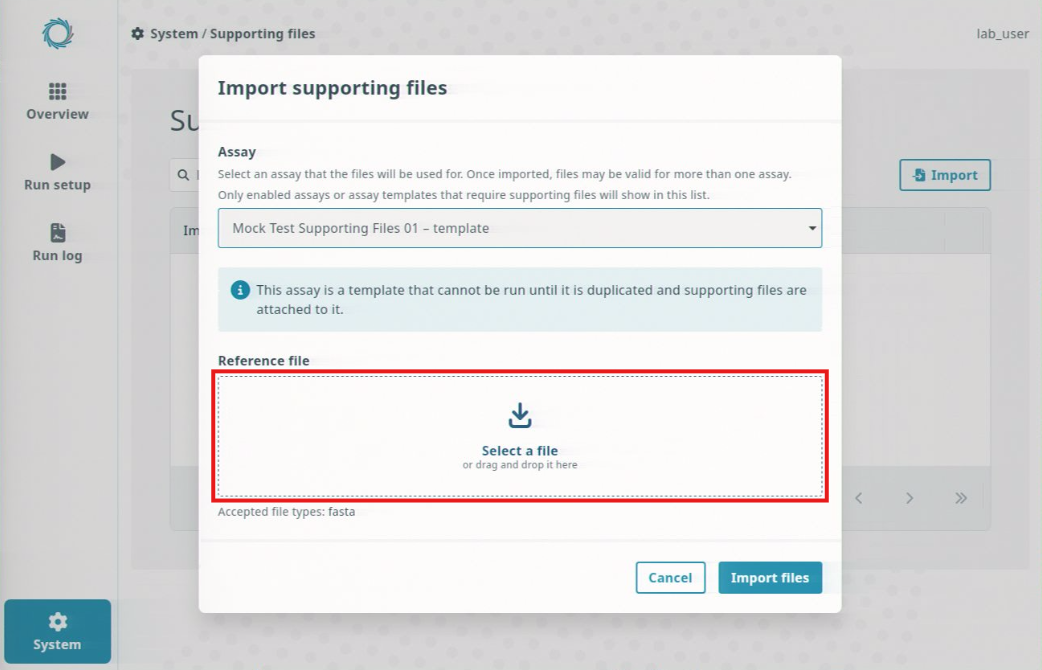 Import supporting files - select a file