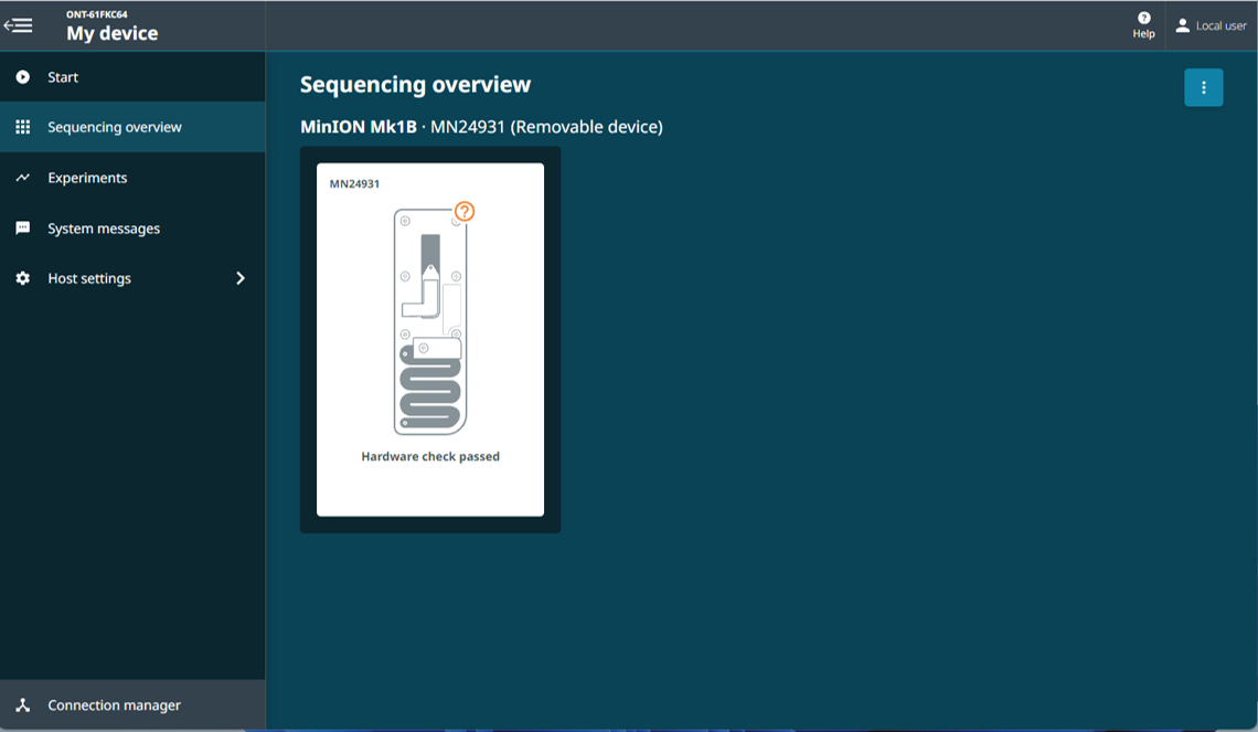 Hardware check passed for MinION Flow Cell