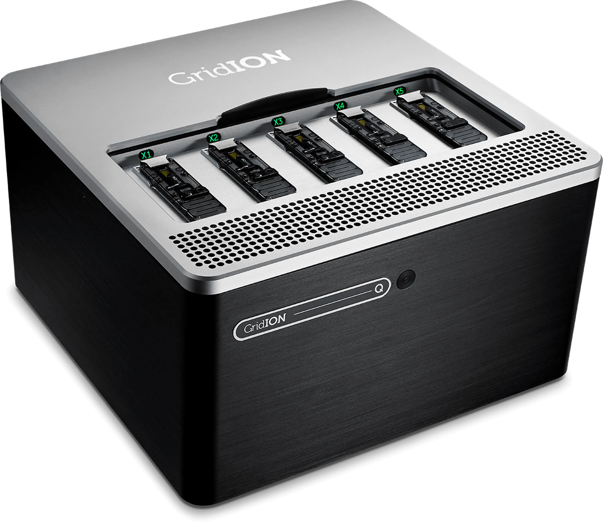 GridION Q-Line elevated angled view with flow cells