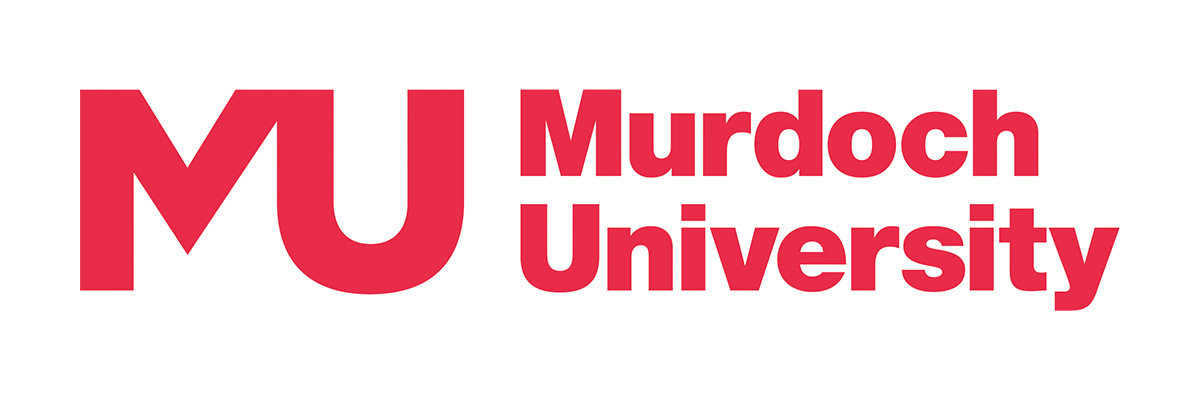 Red text logo of "Murdoch University" on a white background with "MU" in bold block letters.