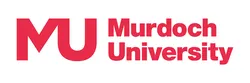 Red text logo of "Murdoch University" on a white background with "MU" in bold block letters.