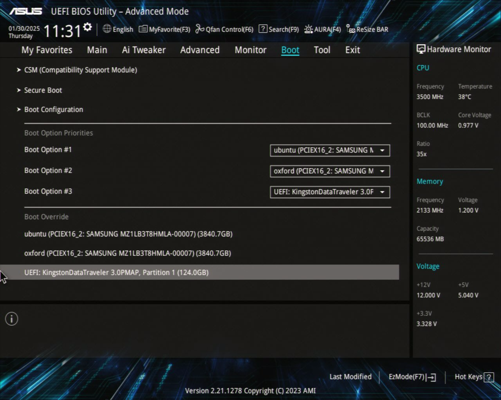 BIOS boot menu