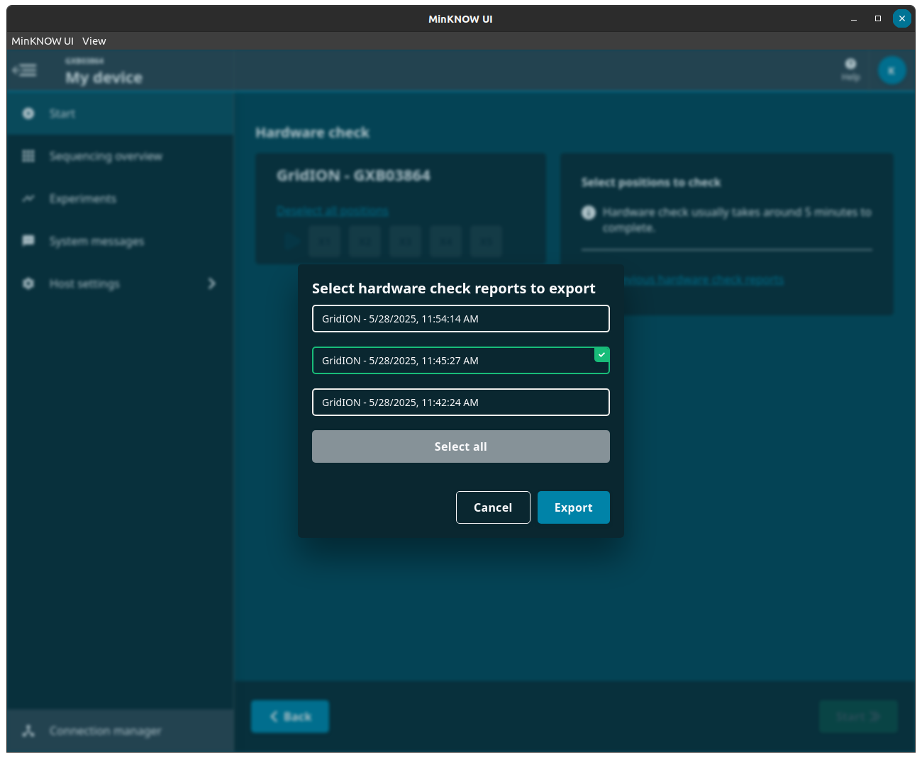 Exporting hardware check