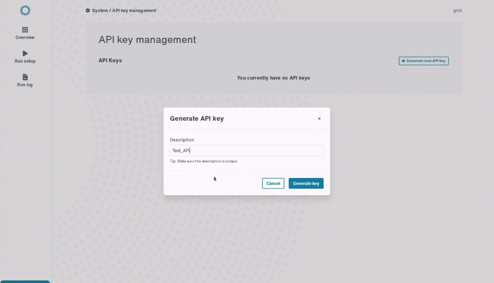 Generate API key