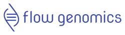 The image features the "Flow Genomics" logo with a stylized DNA strand graphic beside the text in blue.