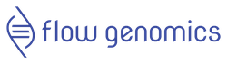 The image features the "Flow Genomics" logo with a stylized DNA strand graphic beside the text in blue.