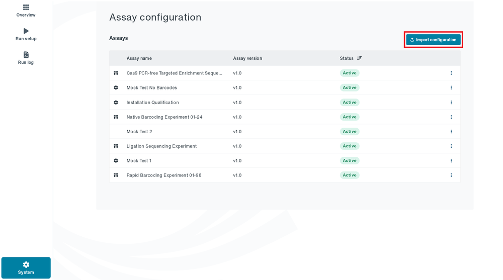 Import configuration