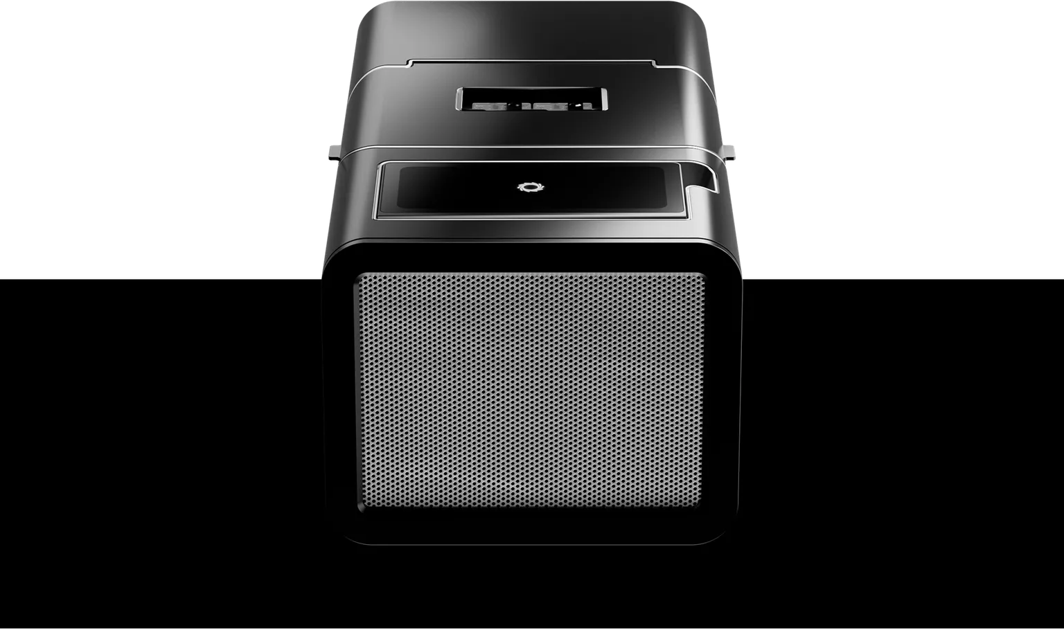 Front, elevated view of a PromethION 2 Integrated sequencing device on a black background