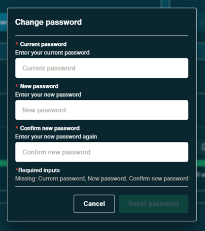 Password change dialogue Password change dialogue