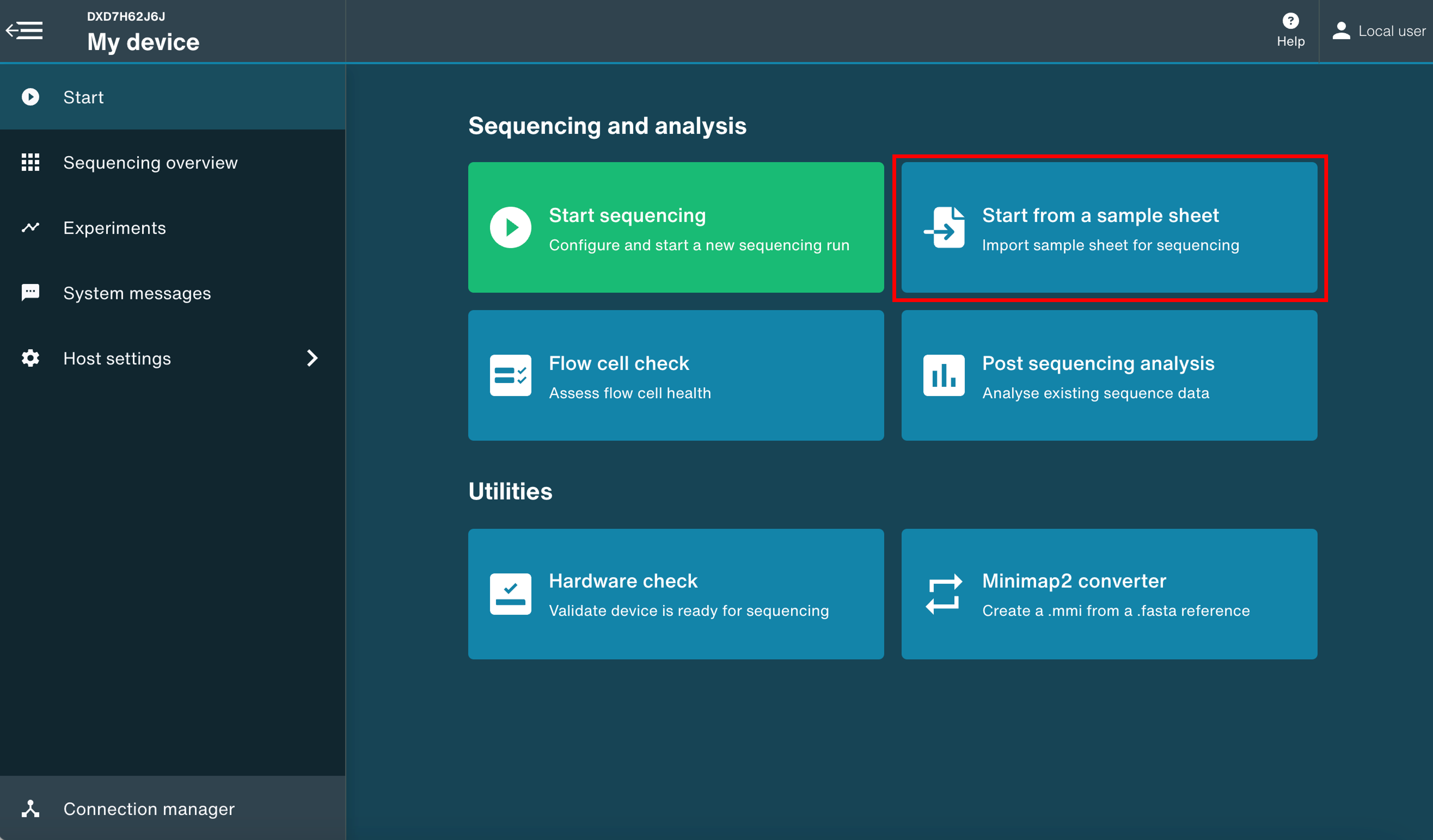 Click Start from a sample sheet Click Start from a sample sheet