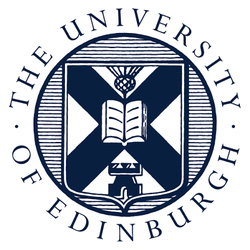 Emblem of the University of Edinburgh featuring a shield with an open book and a castle, surrounded by the university's name.