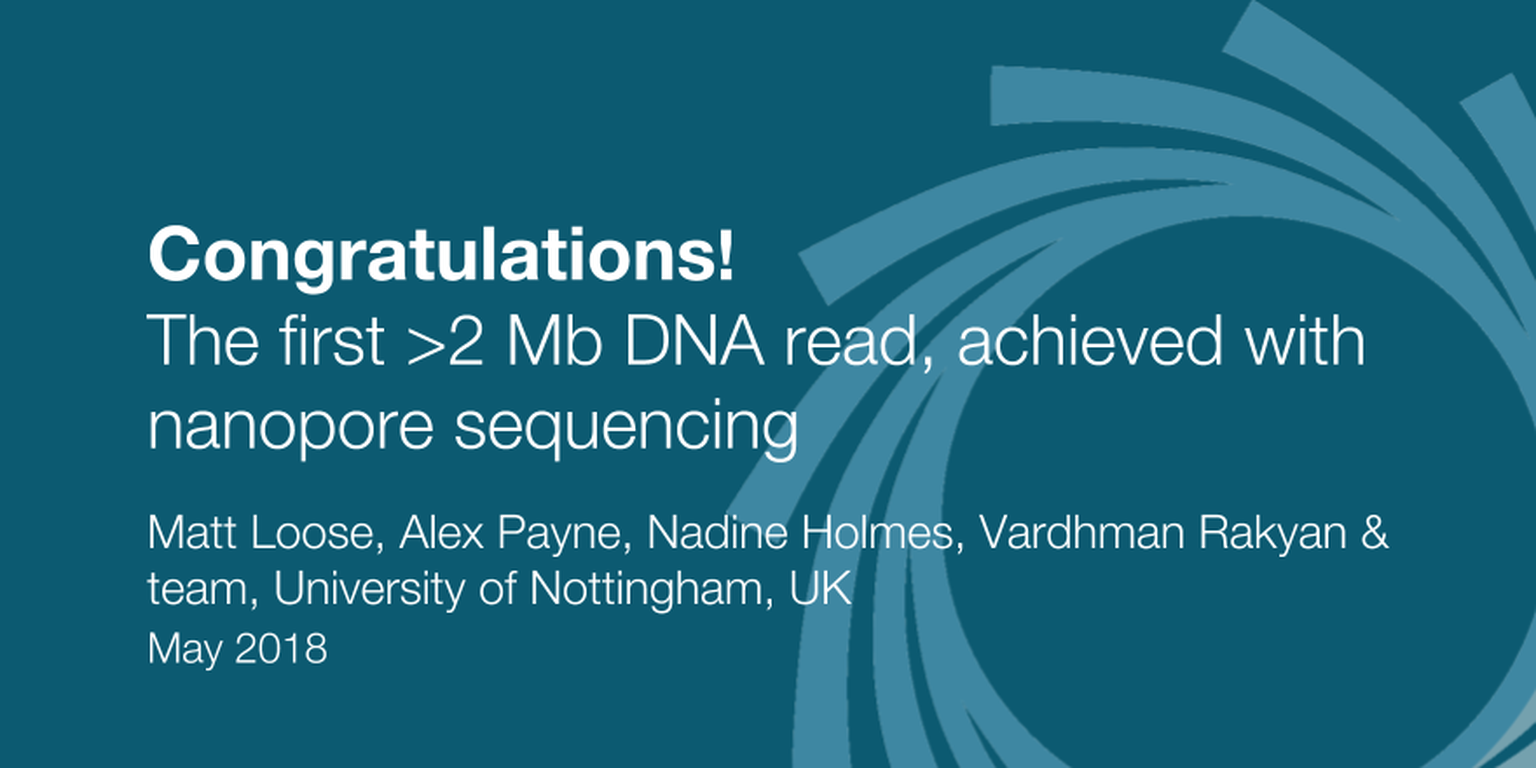 Longer and longer: DNA sequence of more than two million bases now achieved with nanopore sequencing.