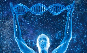 An avatar holding a double helix