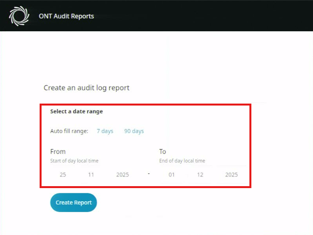 ONT Audit reports v620-enter date range