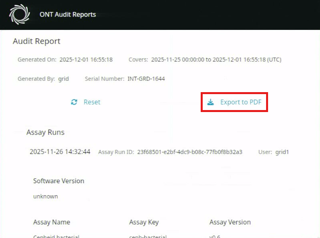 ONT Audit reports v620-report generated-export to pdf