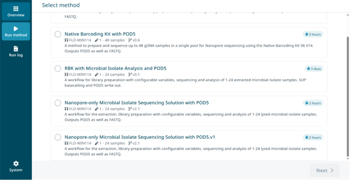 Select the method from the list of available methods