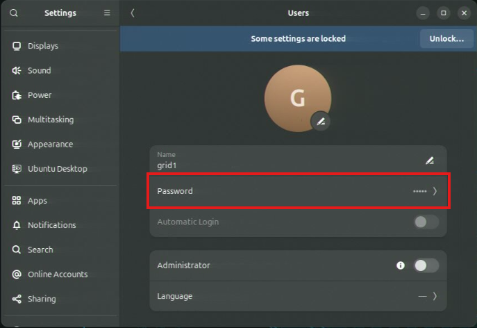 change password-Settings-User account page