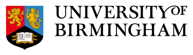 University of Birmingham logo with a crest featuring a lion and a mermaid, and a book with the motto "Per Ardua ad Alta."