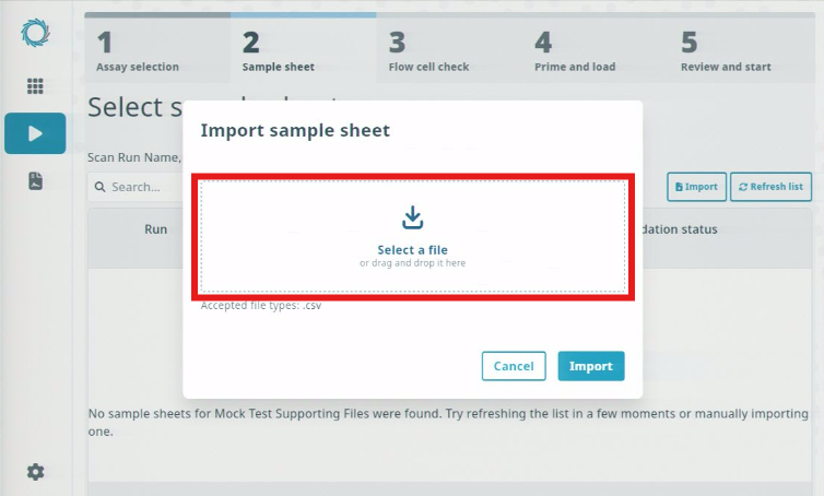 set-up-run_Import-sample-sheet_Click Select a file