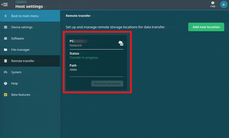 Remote transfer - transfer in progress Remote transfer - transfer in progress