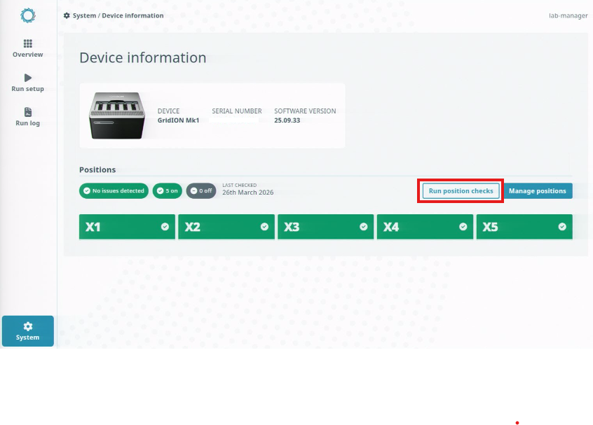 Device information page 250933 Run position checks RDSQ