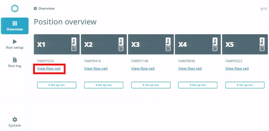 overview page - view flow cell