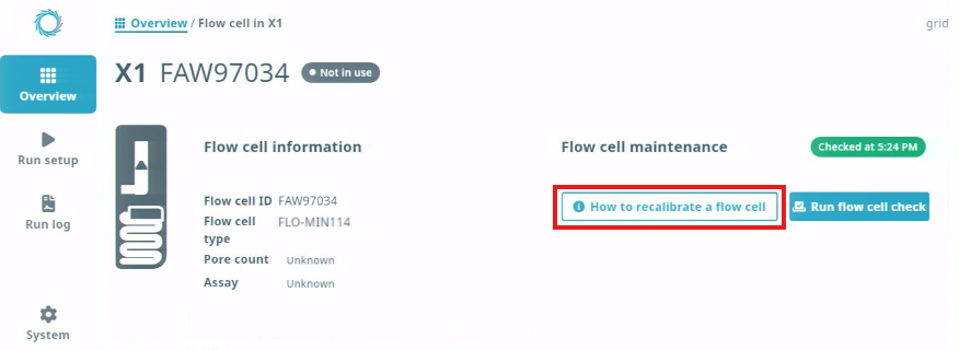 View flow cell - how to recalibrate