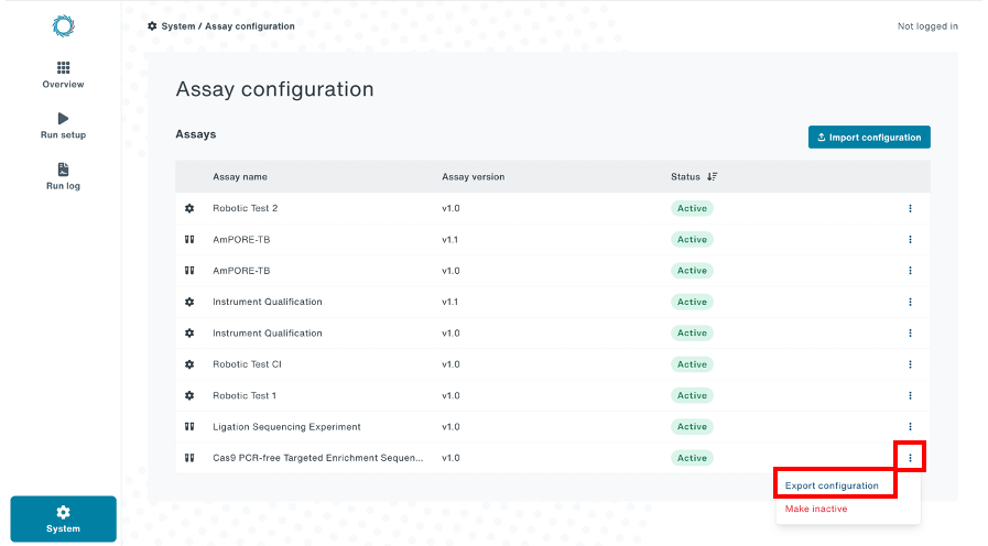 Export configuration