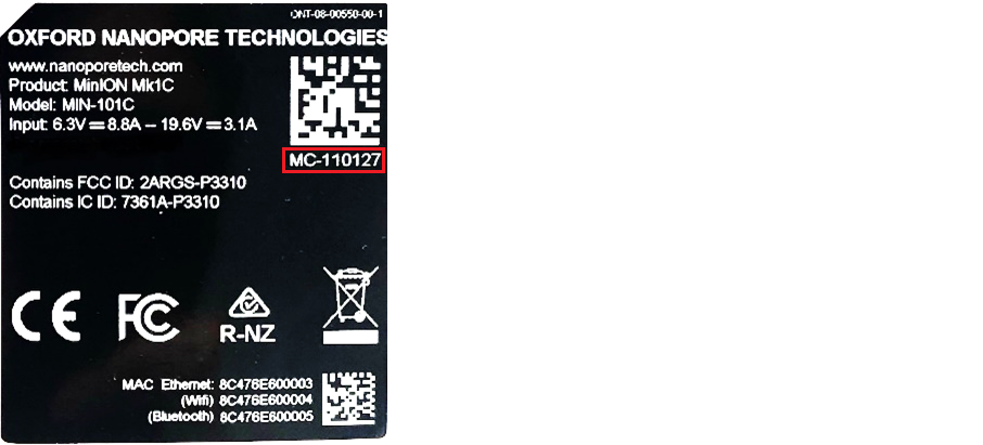 MinION Mk1C serial label MinION Mk1C serial label
