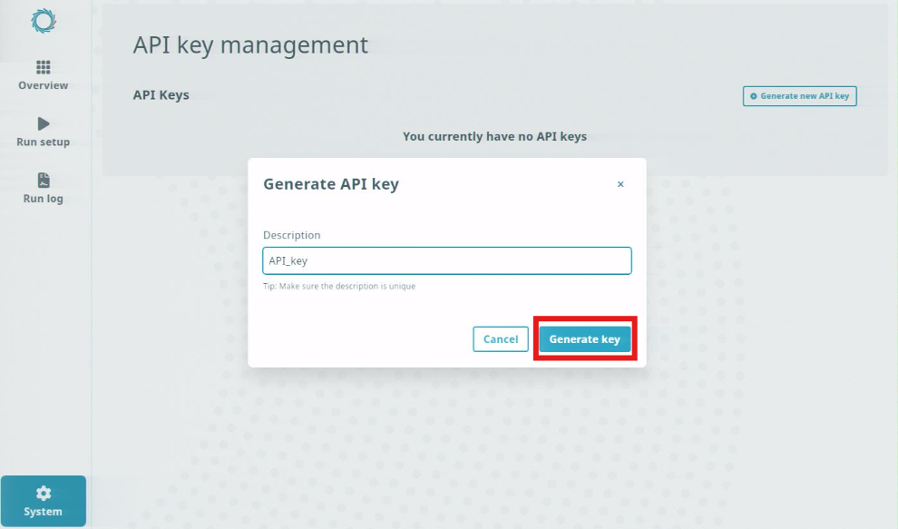 Generate API key - generate