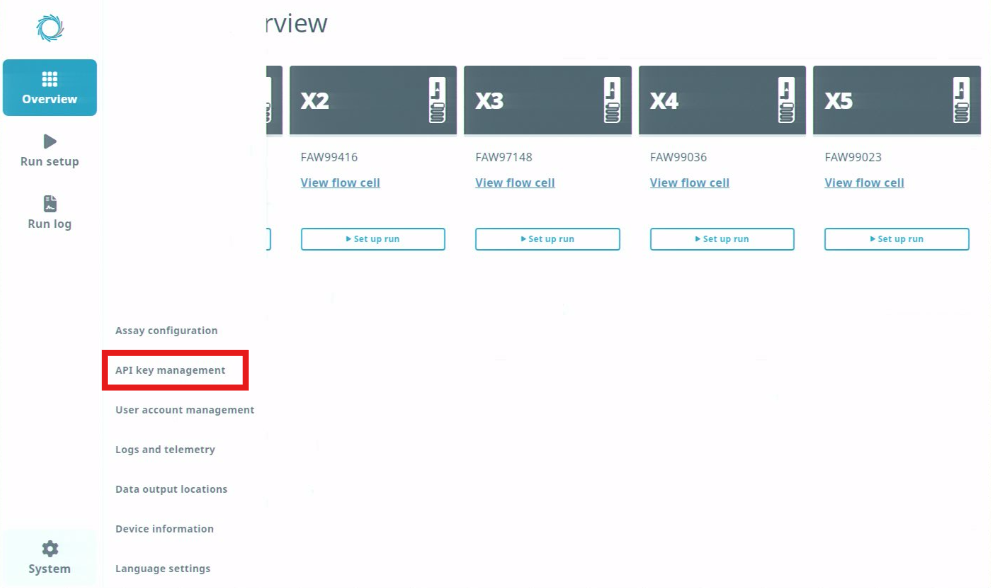 System menu - API key management