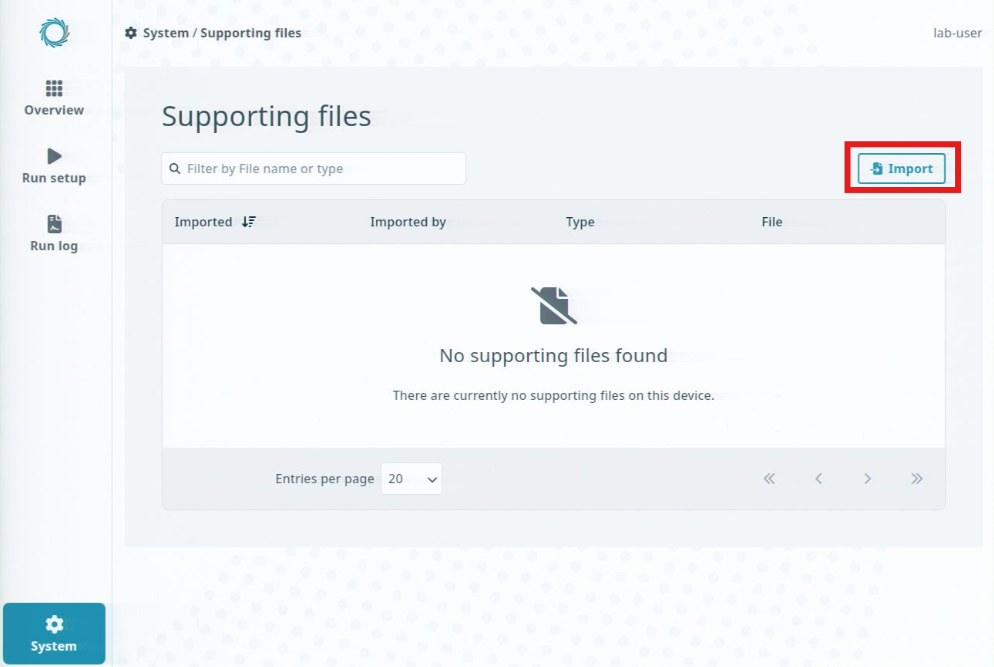 Supporting files page-Import
