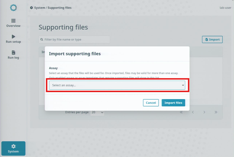 Supporting files-import supporting files window-Select an assay