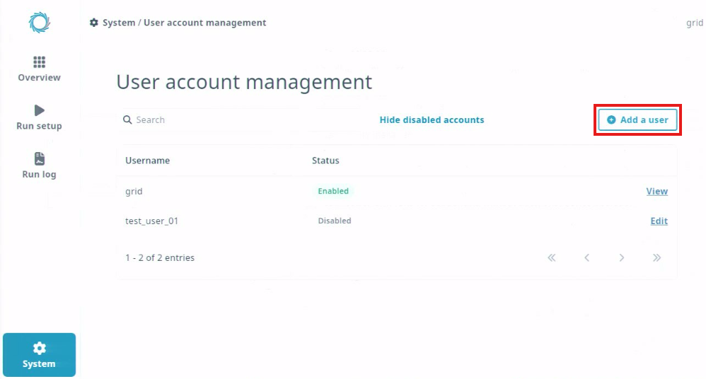 system-user acct management page-add a user